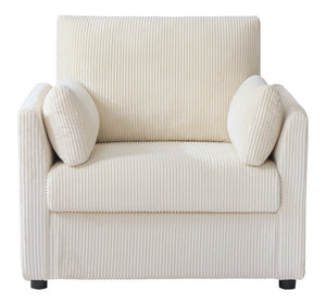 English Elm 37.75" Corduroy Oversized Armchair with Side Pockets Solid Wood Frame Lounge Seating Beige W1193P486069