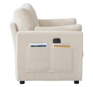 English Elm 37.75" Corduroy Oversized Armchair with Side Pockets Solid Wood Frame Lounge Seating Beige W1193P486069