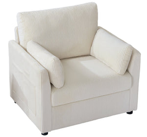 English Elm 37.75" Corduroy Oversized Armchair with Side Pockets Solid Wood Frame Lounge Seating Beige W1193P486069