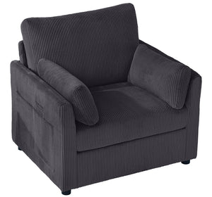 English Elm 37.75" Corduroy Oversized Armchair with Side Pockets Solid Wood Frame Lounge Seating Grey W1193P486070