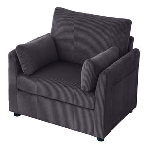 English Elm 37.75" Corduroy Oversized Armchair with Side Pockets Solid Wood Frame Lounge Seating Grey W1193P486070