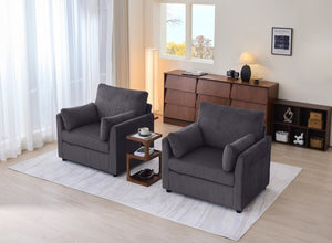 English Elm 37.75" Corduroy Oversized Armchair with Side Pockets Solid Wood Frame Lounge Seating Grey W1193P486070