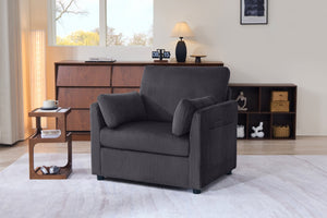 English Elm 37.75" Corduroy Oversized Armchair with Side Pockets Solid Wood Frame Lounge Seating Grey W1193P486070