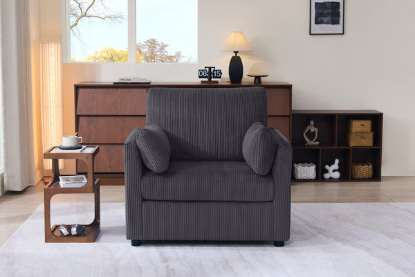 English Elm 37.75" Corduroy Oversized Armchair with Side Pockets Solid Wood Frame Lounge Seating Grey W1193P486070