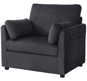 English Elm 37.75" Corduroy Oversized Armchair with Side Pockets Solid Wood Frame Lounge Seating Grey W1193P486070