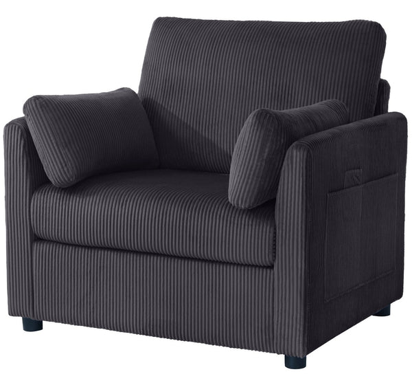 English Elm 37.75" Corduroy Oversized Armchair with Side Pockets Solid Wood Frame Lounge Seating Grey W1193P486070