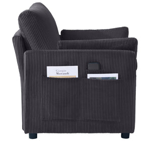 English Elm 37.75" Corduroy Oversized Armchair with Side Pockets Solid Wood Frame Lounge Seating Grey W1193P486070