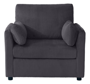 English Elm 37.75" Corduroy Oversized Armchair with Side Pockets Solid Wood Frame Lounge Seating Grey W1193P486070