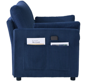 English Elm 37.75" Corduroy Oversized Armchair with Side Pockets Solid Wood Frame Lounge Seating Blue W1193P486072