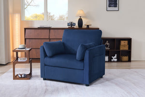 English Elm 37.75" Corduroy Oversized Armchair with Side Pockets Solid Wood Frame Lounge Seating Blue W1193P486072