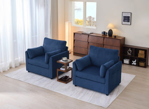 English Elm 37.75" Corduroy Oversized Armchair with Side Pockets Solid Wood Frame Lounge Seating Blue W1193P486072