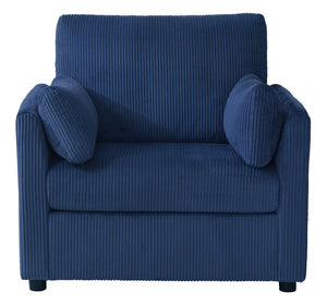English Elm 37.75" Corduroy Oversized Armchair with Side Pockets Solid Wood Frame Lounge Seating Blue W1193P486072