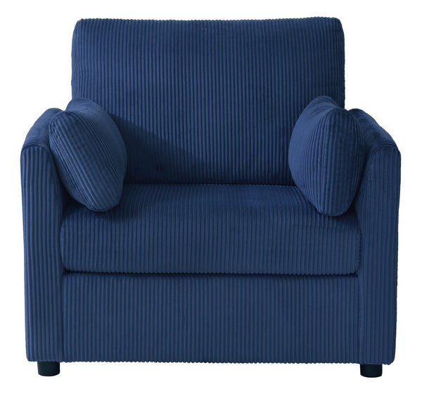 English Elm 37.75" Corduroy Oversized Armchair with Side Pockets Solid Wood Frame Lounge Seating Blue W1193P486072