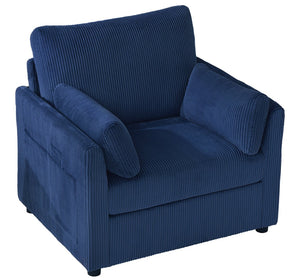 English Elm 37.75" Corduroy Oversized Armchair with Side Pockets Solid Wood Frame Lounge Seating Blue W1193P486072