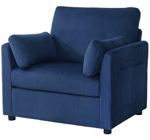 English Elm 37.75" Corduroy Oversized Armchair with Side Pockets Solid Wood Frame Lounge Seating Blue W1193P486072