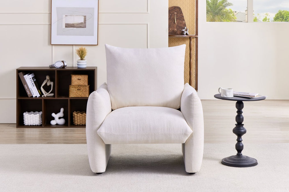 English Elm Modern Chenille Accent Chair Oversized Plush Armchair for Bedroom or Living Room Beige W1193P488049
