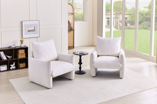 English Elm Modern Chenille Accent Chair Oversized Plush Armchair for Bedroom or Living Room Beige W1193P488049