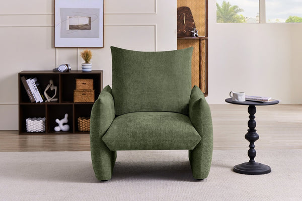 English Elm Modern Chenille Accent Chair Oversized Plush Armchair for Bedroom or Living Room Green W1193P488050