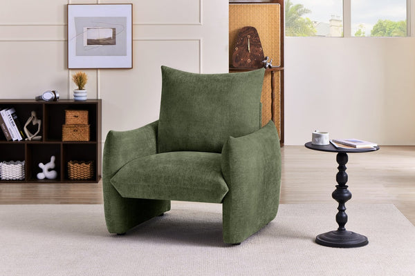 English Elm Modern Chenille Accent Chair Oversized Plush Armchair for Bedroom or Living Room Green W1193P488050
