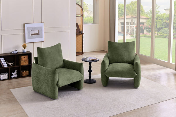 English Elm Modern Chenille Accent Chair Oversized Plush Armchair for Bedroom or Living Room Green W1193P488050