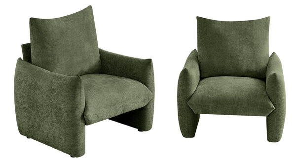 English Elm Modern Chenille Accent Chair Oversized Plush Armchair for Bedroom or Living Room Green W1193P488050
