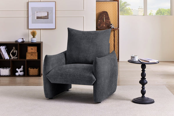 English Elm Modern Chenille Accent Chair Oversized Plush Armchair for Bedroom or Living Room Grey W1193P491155