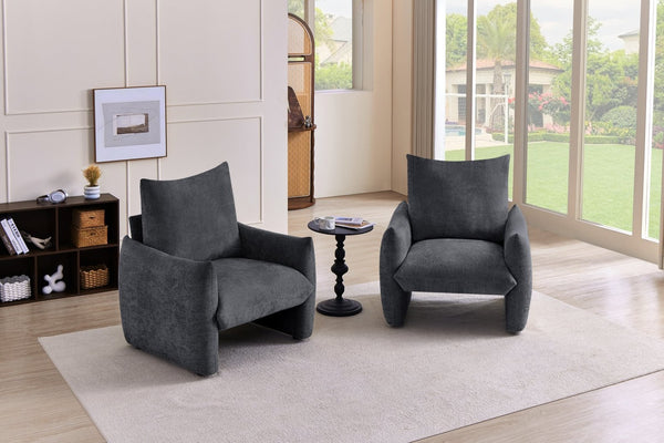 English Elm Modern Chenille Accent Chair Oversized Plush Armchair for Bedroom or Living Room Grey W1193P491155