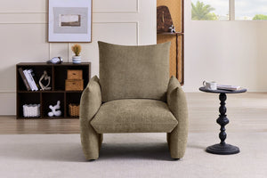 English Elm Modern Chenille Accent Chair Oversized Plush Armchair for Bedroom or Living Room Brown W1193P494869
