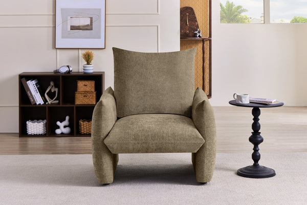 English Elm Modern Chenille Accent Chair Oversized Plush Armchair for Bedroom or Living Room Brown W1193P494869