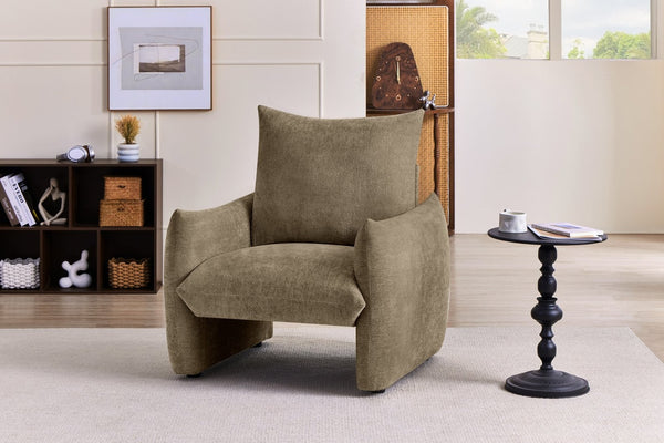 English Elm Modern Chenille Accent Chair Oversized Plush Armchair for Bedroom or Living Room Brown W1193P494869