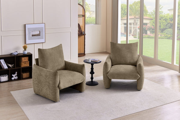 English Elm Modern Chenille Accent Chair Oversized Plush Armchair for Bedroom or Living Room Brown W1193P494869