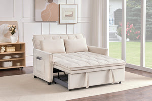 English Elm 51.2" Velvet Sleeper Loveseat with 5-position Recline and Pull-out Bed for Small Spaces Beige W1193P503154