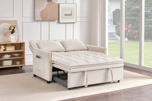 English Elm 51.2" Velvet Sleeper Loveseat with 5-position Recline and Pull-out Bed for Small Spaces Beige W1193P503154