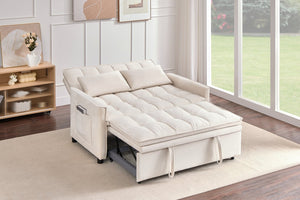 English Elm 51.2" Velvet Sleeper Loveseat with 5-position Recline and Pull-out Bed for Small Spaces Beige W1193P503154