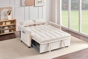 English Elm 51.2" Velvet Sleeper Loveseat with 5-position Recline and Pull-out Bed for Small Spaces Beige W1193P503154