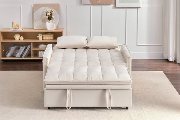 English Elm 51.2" Velvet Sleeper Loveseat with 5-position Recline and Pull-out Bed for Small Spaces Beige W1193P503154