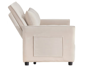 English Elm 51.2" Velvet Sleeper Loveseat with 5-position Recline and Pull-out Bed for Small Spaces Beige W1193P503154