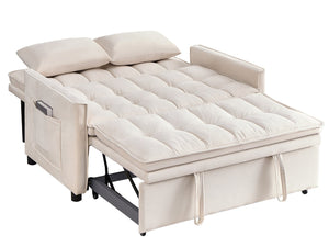 English Elm 51.2" Velvet Sleeper Loveseat with 5-position Recline and Pull-out Bed for Small Spaces Beige W1193P503154