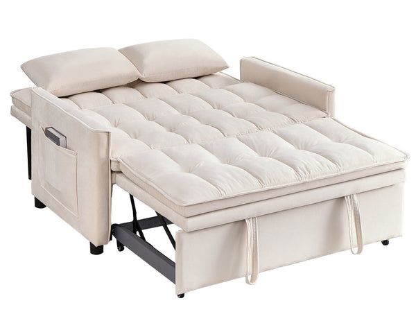 English Elm 51.2" Velvet Sleeper Loveseat with 5-position Recline and Pull-out Bed for Small Spaces Beige W1193P503154