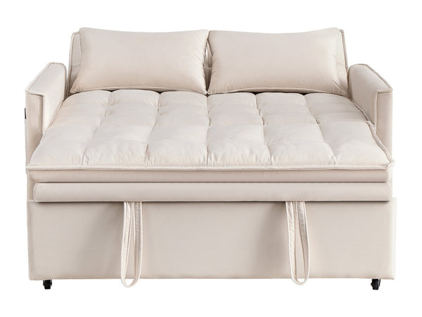 English Elm 51.2" Velvet Sleeper Loveseat with 5-position Recline and Pull-out Bed for Small Spaces Beige W1193P503154
