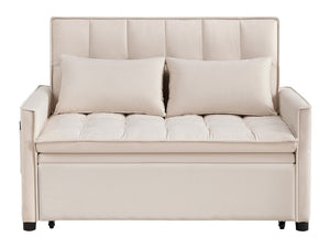 English Elm 51.2" Velvet Sleeper Loveseat with 5-position Recline and Pull-out Bed for Small Spaces Beige W1193P503154