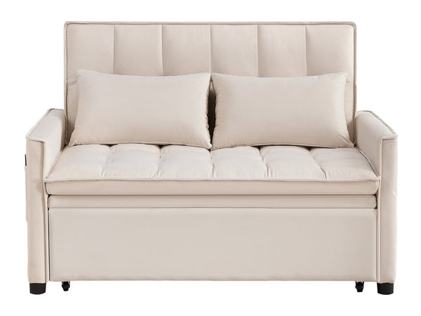 English Elm 51.2" Velvet Sleeper Loveseat with 5-position Recline and Pull-out Bed for Small Spaces Beige W1193P503154