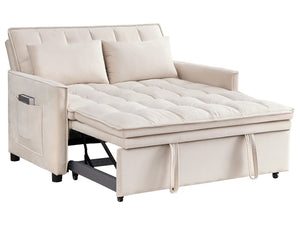 English Elm 51.2" Velvet Sleeper Loveseat with 5-position Recline and Pull-out Bed for Small Spaces Beige W1193P503154