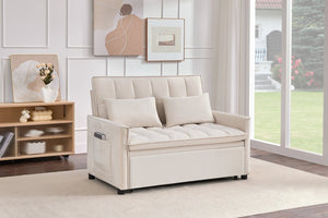 English Elm 51.2" Velvet Sleeper Loveseat with 5-position Recline and Pull-out Bed for Small Spaces Beige W1193P503154