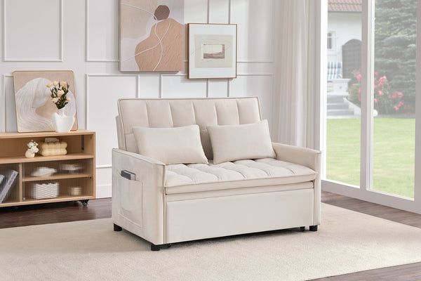 English Elm 51.2" Velvet Sleeper Loveseat with 5-position Recline and Pull-out Bed for Small Spaces Beige W1193P503154