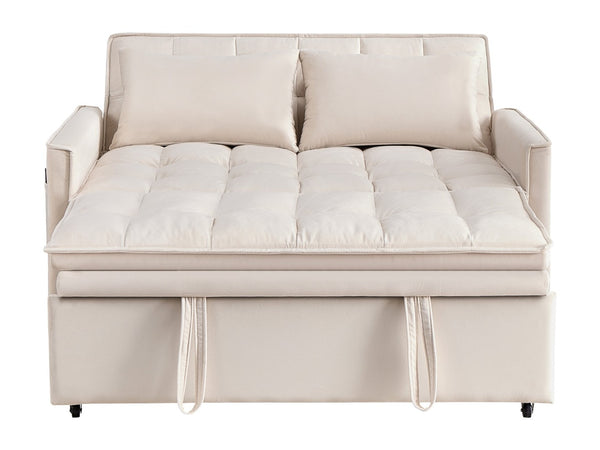 English Elm 51.2" Velvet Sleeper Loveseat with 5-position Recline and Pull-out Bed for Small Spaces Beige W1193P503154