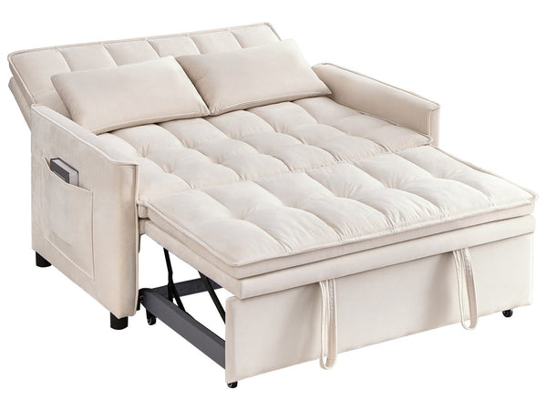 English Elm 51.2" Velvet Sleeper Loveseat with 5-position Recline and Pull-out Bed for Small Spaces Beige W1193P503154