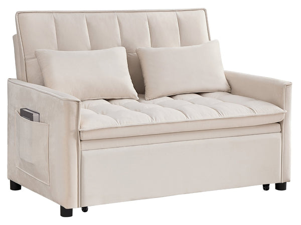 English Elm 51.2" Velvet Sleeper Loveseat with 5-position Recline and Pull-out Bed for Small Spaces Beige W1193P503154