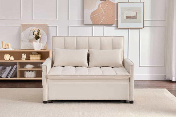 English Elm 51.2" Velvet Sleeper Loveseat with 5-position Recline and Pull-out Bed for Small Spaces Beige W1193P503154