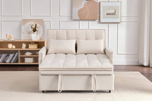English Elm 51.2" Velvet Sleeper Loveseat with 5-position Recline and Pull-out Bed for Small Spaces Beige W1193P503154